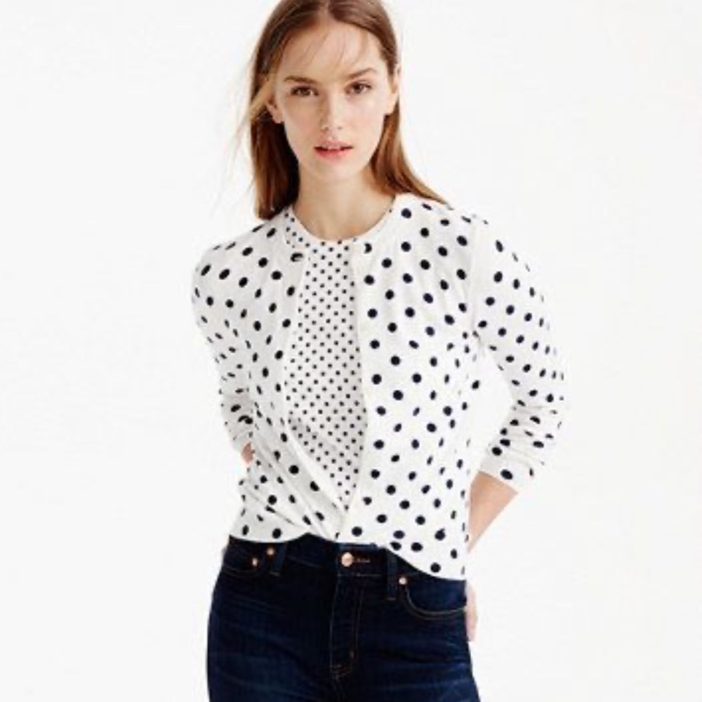 JCrew polka dot jackie cardigan. In good condition.